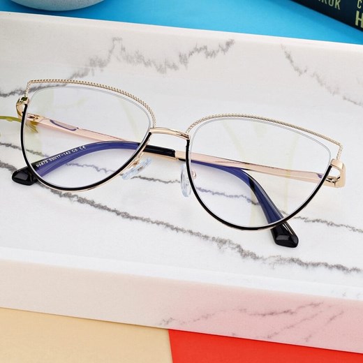 Damskie okulary kocie zerówki do komputera BLUE LIGHT 25111 Złoty/Czarny ze sklepu Stylion w kategorii Okulary zerówki damskie - zdjęcie 186776022