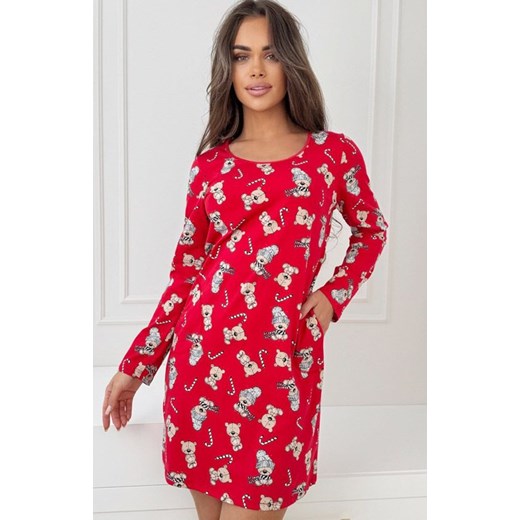 Donna świąteczna koszula nocna Bear, Kolor czerwony-wzór, Rozmiar S, Donna ze sklepu Primodo w kategorii Koszule nocne - zdjęcie 186776702
