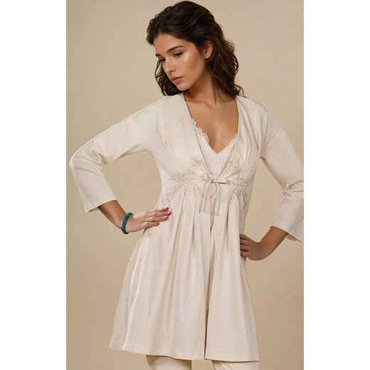 Krótki szlafrok damski Suri LC 90021, Kolor kremowy, Rozmiar L, LivCo Corsetti Fashion ze sklepu Intymna w kategorii Szlafroki damskie - zdjęcie 186777013