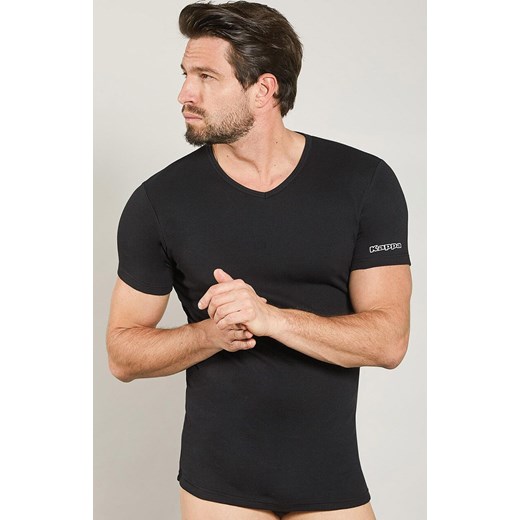 Kappa męski t-shirt z grubszej bawełny krótki rękaw czarny K1316, Kolor czarny, Rozmiar S, Kappa ze sklepu Intymna w kategorii Podkoszulki męskie - zdjęcie 186777192