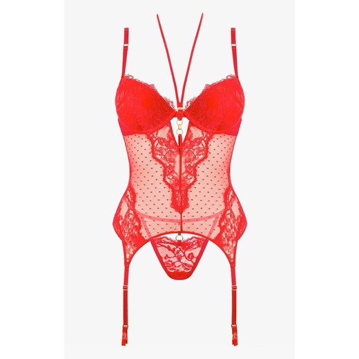 Koronkowy zestaw bielizny damskiej czerwony gorset ze stringami Bondage 2628, Kolor czerwony, Rozmiar 70B/S, Lormar ze sklepu Intymna w kategorii Komplety bielizny damskiej - zdjęcie 186777214