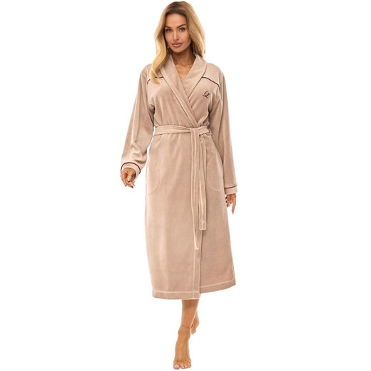 Długi szlafrok damski beżowy 2508, Kolor beżowy, Rozmiar XL, L&amp;L ze sklepu Intymna w kategorii Szlafroki damskie - zdjęcie 186777232