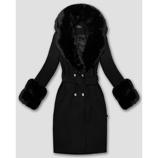 Płaszcz damski z futrzanym kołnierzem czarny (61M8509-392) ze sklepu goodlookin.pl w kategorii Płaszcze damskie - zdjęcie 186777451