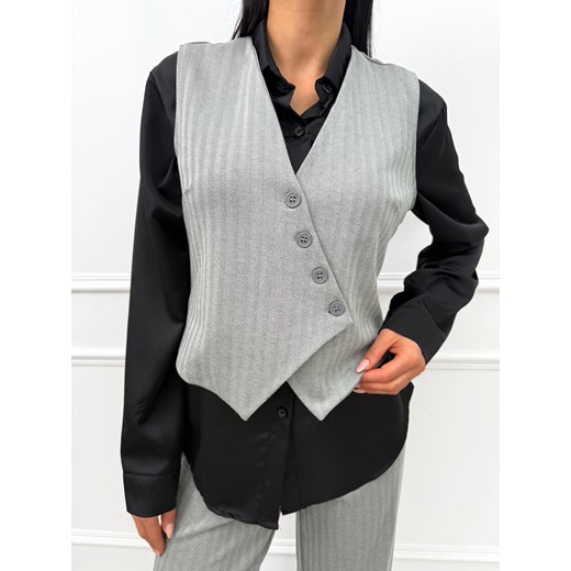 Szara Elegancka Kamizelka w Jodełkę Modnakiecka.pl 42 okazyjna cena ModnaKiecka.pl