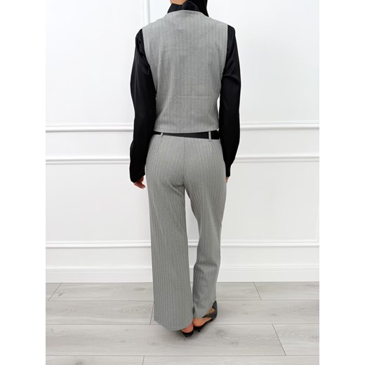 Szara Elegancka Kamizelka w Jodełkę Modnakiecka.pl 44 promocja ModnaKiecka.pl