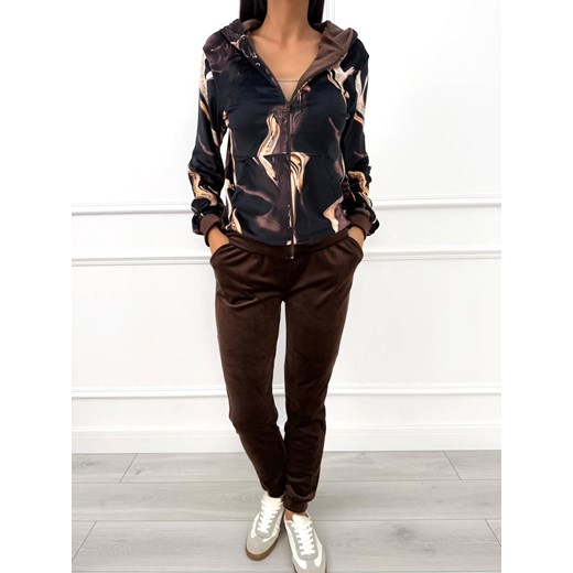 Brązowy Wzorzysty Welurowy Komplet ze sklepu ModnaKiecka.pl w kategorii Dresy damskie - zdjęcie 186777834