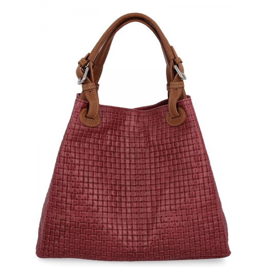 Modna Torebka Skórzana Shopper Bag 2269-J Bordowa ze sklepu PaniTorbalska w kategorii Torby Shopper bag - zdjęcie 186777942