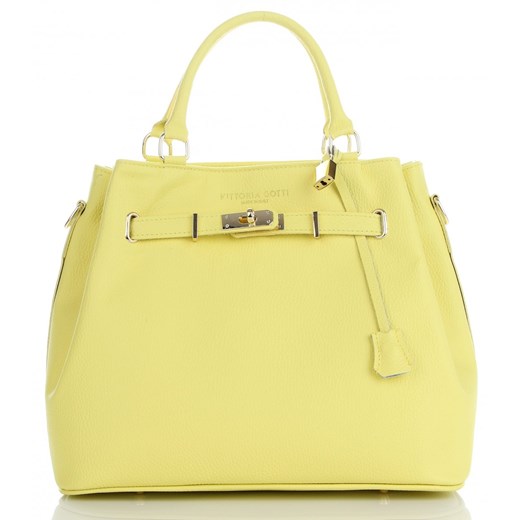 Vittoria Gotti Firmowy Kuferek Skórzany Made in Italy Limonkowy ze sklepu PaniTorbalska w kategorii Kuferki - zdjęcie 186778044