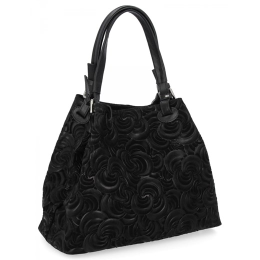 Włoska Torebka Skórzana Shopper Bag w Modne Wzory 5566-S Czarna ze sklepu PaniTorbalska w kategorii Torby Shopper bag - zdjęcie 186778051