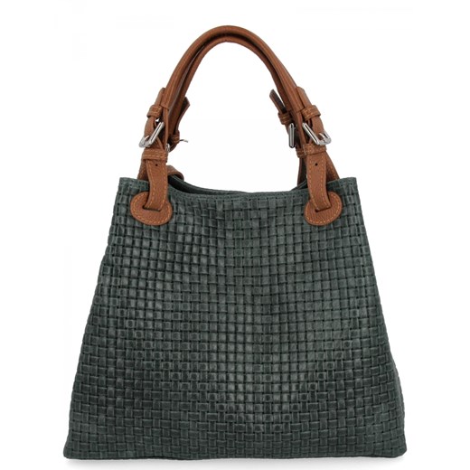 Modna Torebka Skórzana Shopper Bag 2269-J Butelkowa Zieleń ze sklepu PaniTorbalska w kategorii Torby Shopper bag - zdjęcie 186778052