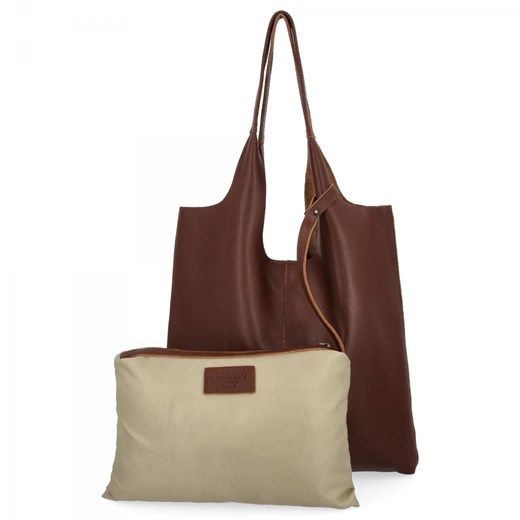Włoska Torebka Skórzana Shopper Bag z Kosmetyczką 165 Czekoladowa ze sklepu PaniTorbalska w kategorii Torby Shopper bag - zdjęcie 186778103