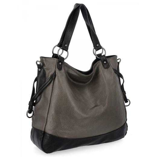 Uniwersalna Torebka Damska XL firmy Hernan HB982 Szara/Czarna ze sklepu PaniTorbalska w kategorii Torby Shopper bag - zdjęcie 186778231