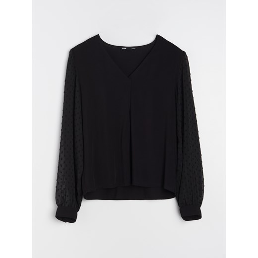 Sinsay - Bluzka z bufkami - czarny Sinsay XS Sinsay
