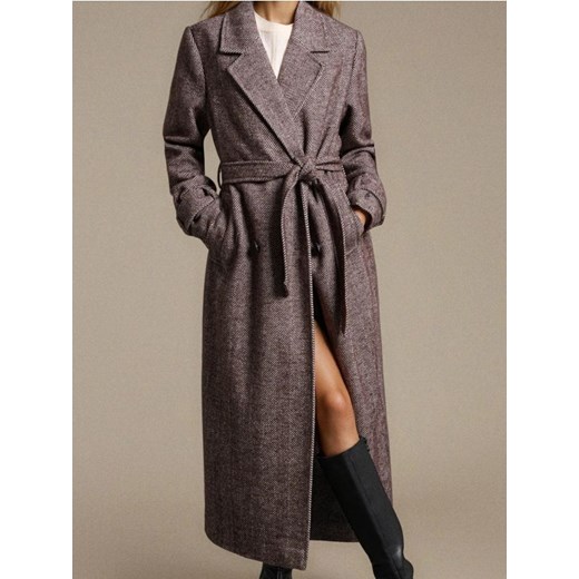 Sinsay - Płaszcz z domieszką wełny - brązowy ze sklepu Sinsay w kategorii Płaszcze damskie - zdjęcie 186778552