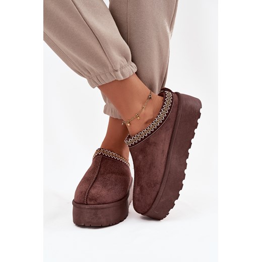 Damskie Śniegowce Eko Zamsz Platforma Haft Czekoladowe Jenira Boto 39 ZAZOO