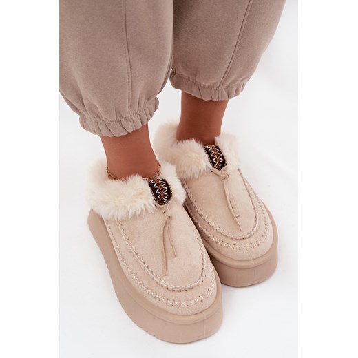 Damskie Śniegowce Eko Zamsz Platforma Futerko Beżowe Rosmira ze sklepu ZAZOO w kategorii Śniegowce damskie - zdjęcie 186779222