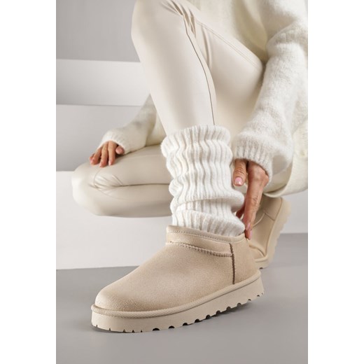 Beżowe Wsuwane Śniegowce z Niską Cholewką Alodla 36 born2be.pl