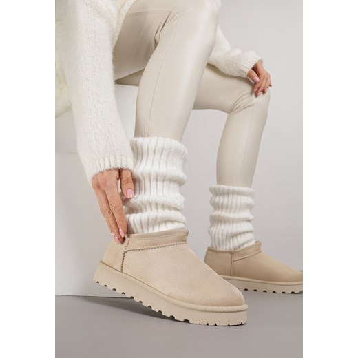 Beżowe Wsuwane Śniegowce z Niską Cholewką Alodla 38 born2be.pl