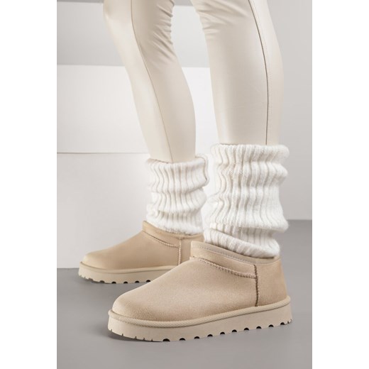 Beżowe Wsuwane Śniegowce z Niską Cholewką Alodla 36 born2be.pl