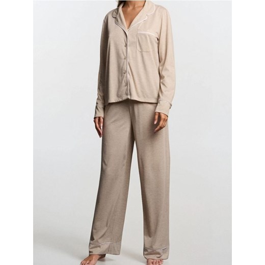 Sinsay - Piżama dwuczęściowa z kołnierzykiem - beżowy ze sklepu Sinsay w kategorii Piżamy damskie - zdjęcie 186780801