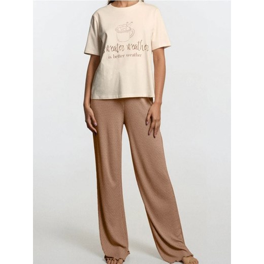 Sinsay - Bawełniana piżama dwuczęściowa - kremowy ze sklepu Sinsay w kategorii Piżamy damskie - zdjęcie 186780810