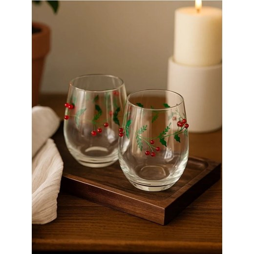 Sinsay - Szklanki ze świątecznym motywem ostrokrzewu 2 pack - wielobarwny ze sklepu Sinsay w kategorii Szklanki - zdjęcie 186780840