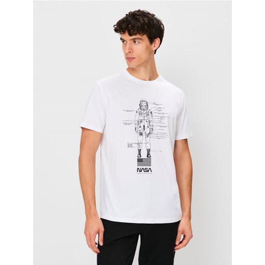 Sinsay - Bawełniana koszulka z nadrukiem NASA - biały ze sklepu Sinsay w kategorii T-shirty męskie - zdjęcie 186780930