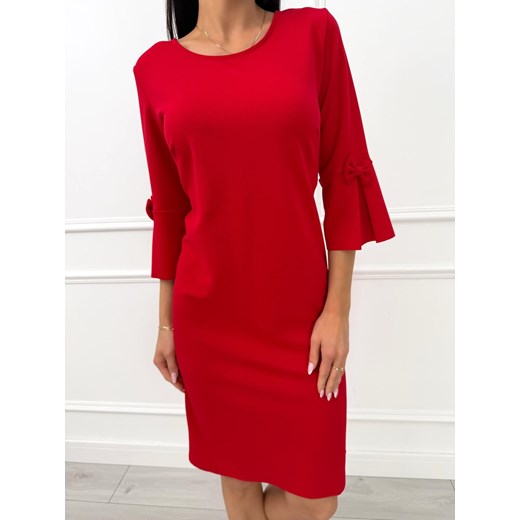 Czerwona Klasyczna Sukienka z Rozszerzanym Rękawem ze sklepu ModnaKiecka.pl w kategorii Sukienki - zdjęcie 186781132