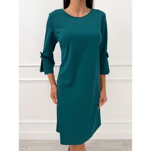 Morska Klasyczna Sukienka z Rozszerzanym Rękawem ze sklepu ModnaKiecka.pl w kategorii Sukienki - zdjęcie 186781144