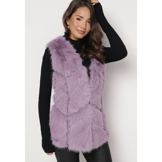 Fioletowa Kamizelka Futrzana z Wstawkami z Ekoskóry Batliewa S born2be.pl