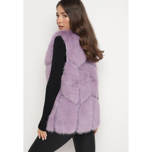 Fioletowa Kamizelka Futrzana z Wstawkami z Ekoskóry Batliewa L born2be.pl