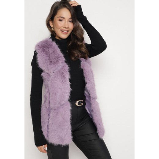 Fioletowa Kamizelka Futrzana z Wstawkami z Ekoskóry Batliewa S born2be.pl