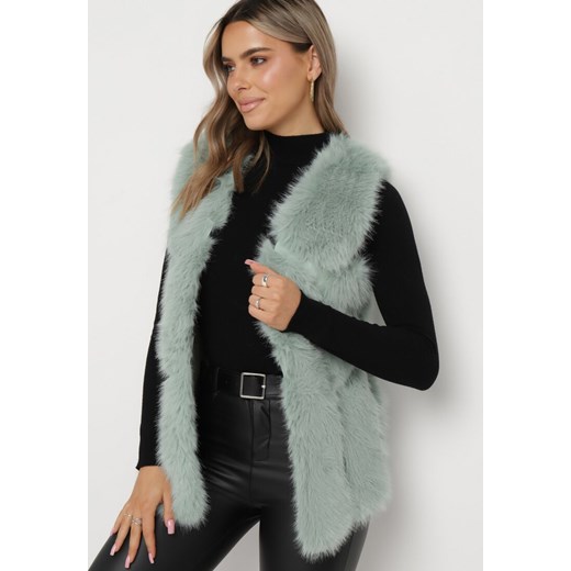 Miętowa Kamizelka Futrzana z Wstawkami z Ekoskóry Batliewa M born2be.pl