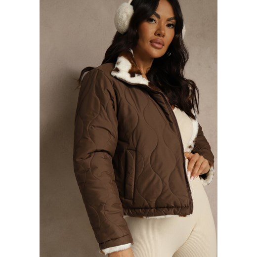 Brązowa Pikowana Kurtka Dwustronna Ozdobiona Łaciatym Futerkiem Mevelliana Renee M renee.pl