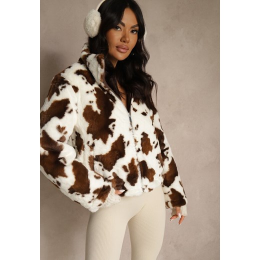 Brązowa Pikowana Kurtka Dwustronna Ozdobiona Łaciatym Futerkiem Mevelliana Renee L renee.pl