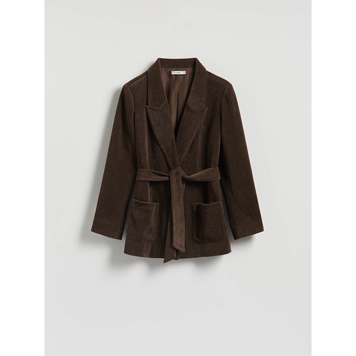Reserved - Sztruksowa marynarka z wiązaniem - ciemnobrązowy ze sklepu Reserved w kategorii Marynarki damskie - zdjęcie 186783721