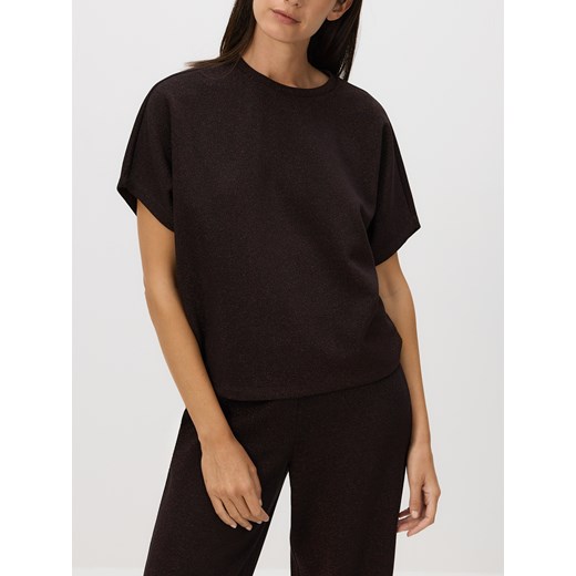 Reserved - T-shirt z metalizowaną nicią - ciemnobrązowy ze sklepu Reserved w kategorii Bluzki damskie - zdjęcie 186783724