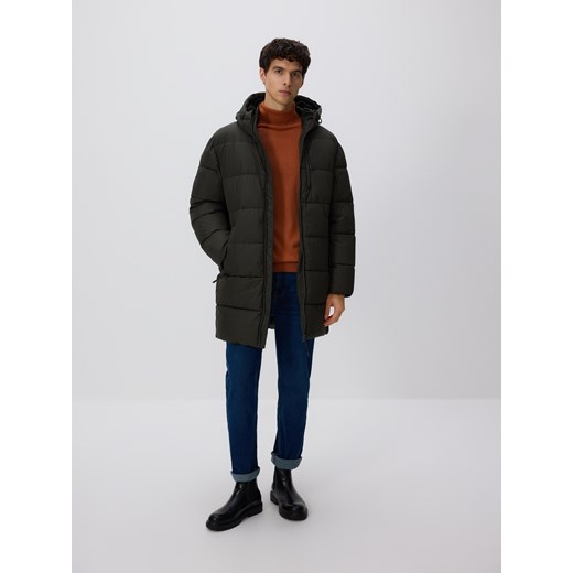 Reserved - Pikowany płaszcz z kapturem - ciemnozielony ze sklepu Reserved w kategorii Płaszcze męskie - zdjęcie 186783783