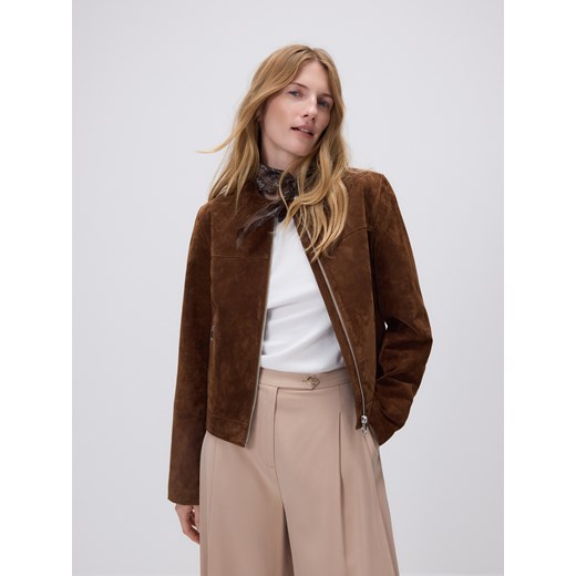 Reserved - Skórzana kurtka na zamek - brązowy ze sklepu Reserved w kategorii Kurtki damskie - zdjęcie 186783884