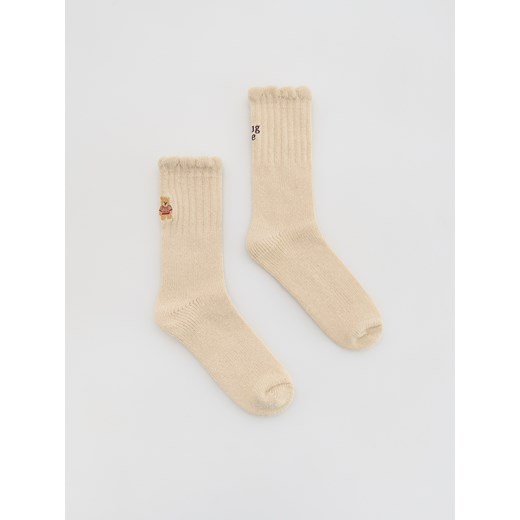 Reserved - Skarpetki z haftem - beżowy ze sklepu Reserved w kategorii Skarpetki damskie - zdjęcie 186785734