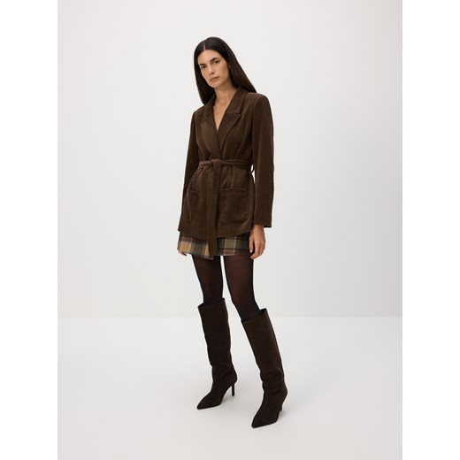 Reserved - Sztruksowa marynarka z wiązaniem - ciemnobrązowy ze sklepu Reserved w kategorii Marynarki damskie - zdjęcie 186785883