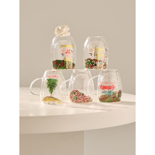 Sinsay - Szklany kubek z motywem świątecznym - wielobarwny Sinsay One Size Sinsay