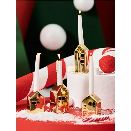 Sinsay - Świeczniki w kształcie domku z motywem świątecznym 4 pack - złoty ze sklepu Sinsay w kategorii Świeczniki - zdjęcie 186787542