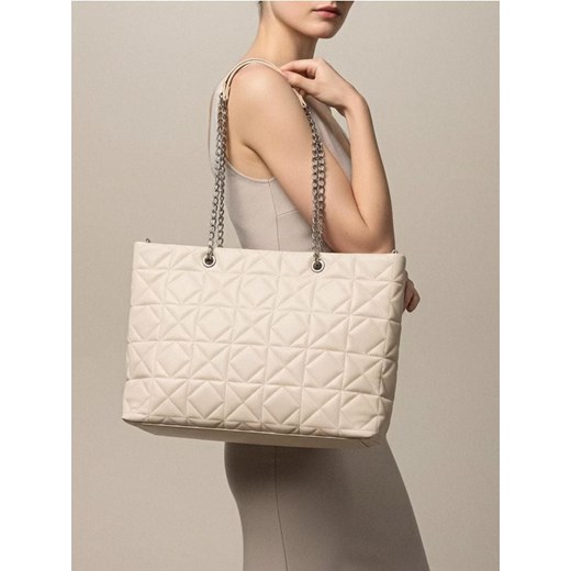 Sinsay - Pikowana torebka shopper - kremowy ze sklepu Sinsay w kategorii Torby Shopper bag - zdjęcie 186787562