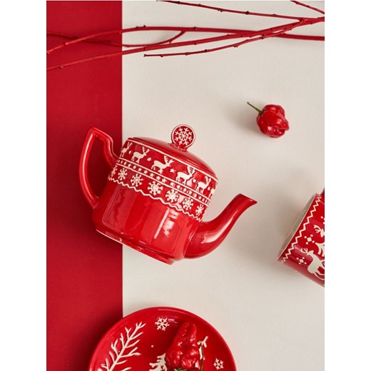 Sinsay - Świąteczny dzbanek z motywem reniferów - czerwony ze sklepu Sinsay w kategorii Dzbanki i zaparzacze - zdjęcie 186787614