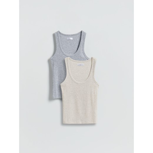 Reserved - Prążkowany top 2 pack - kremowy ze sklepu Reserved w kategorii Piżamy damskie - zdjęcie 186787863