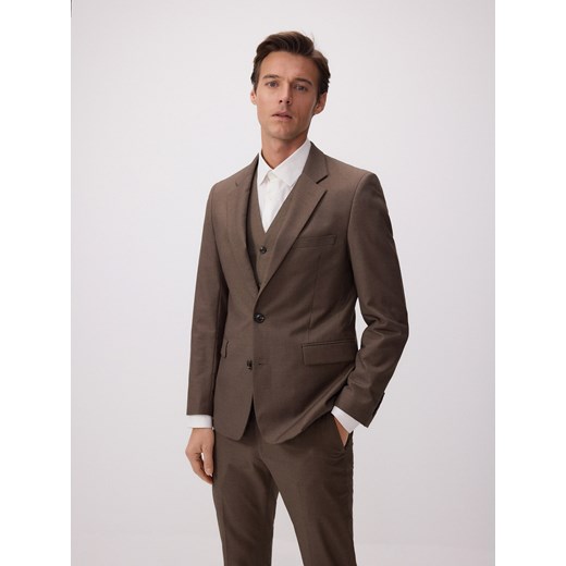 Reserved - Marynarka slim fit z wełną - brązowy ze sklepu Reserved w kategorii Marynarki męskie - zdjęcie 186787883