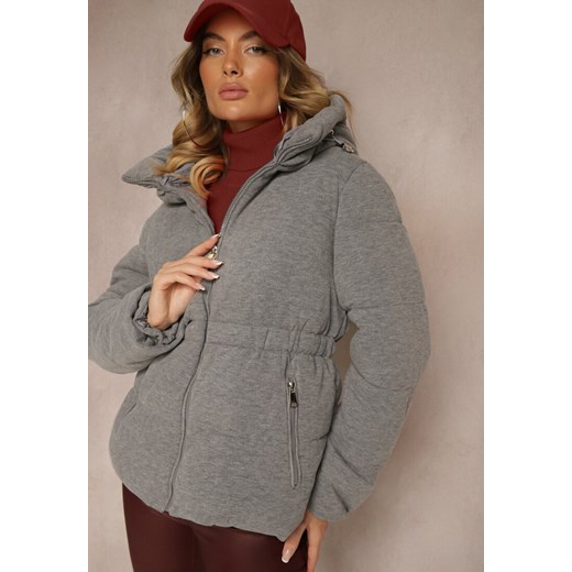 Szara Kurtka z Pikowanymi Przeszyciami i Kapturem ze Ściągaczami Torisia ze sklepu renee.pl w kategorii Kurtki damskie - zdjęcie 186788100