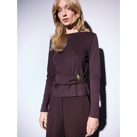 Mohito - Bawełniana bluzka z ozdobnym elementem - brązowy ze sklepu Mohito w kategorii Bluzki damskie - zdjęcie 186792504