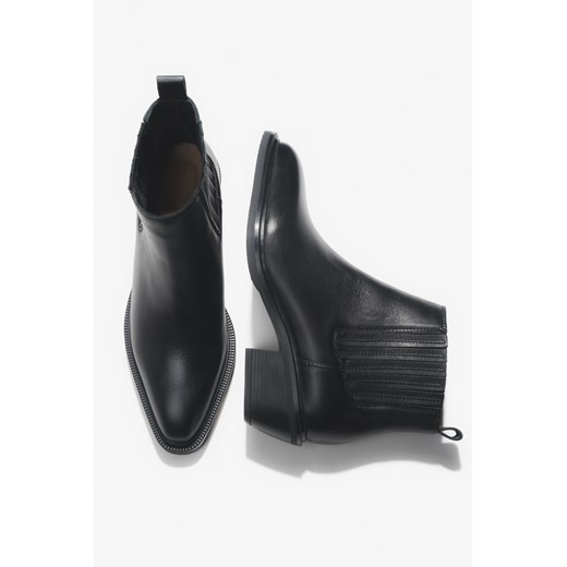 Estro: Niskie czarne kowbojki damskie z włoskiej skóry naturalnej Premium ze sklepu Estro w kategorii Botki - zdjęcie 186792861